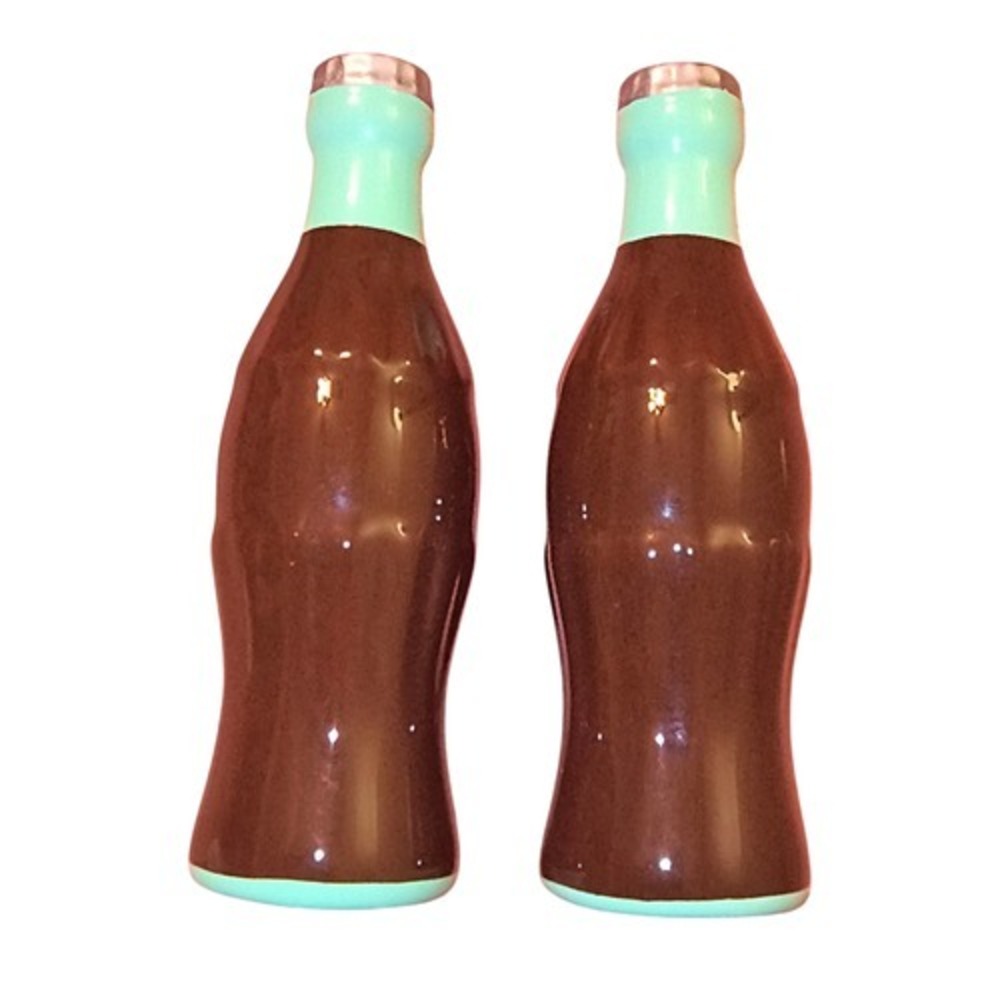 Coca-Cola Brand Ceramic Salt & Pepper Shaker Set 5" Contour Bottles - Picture 2 of 4